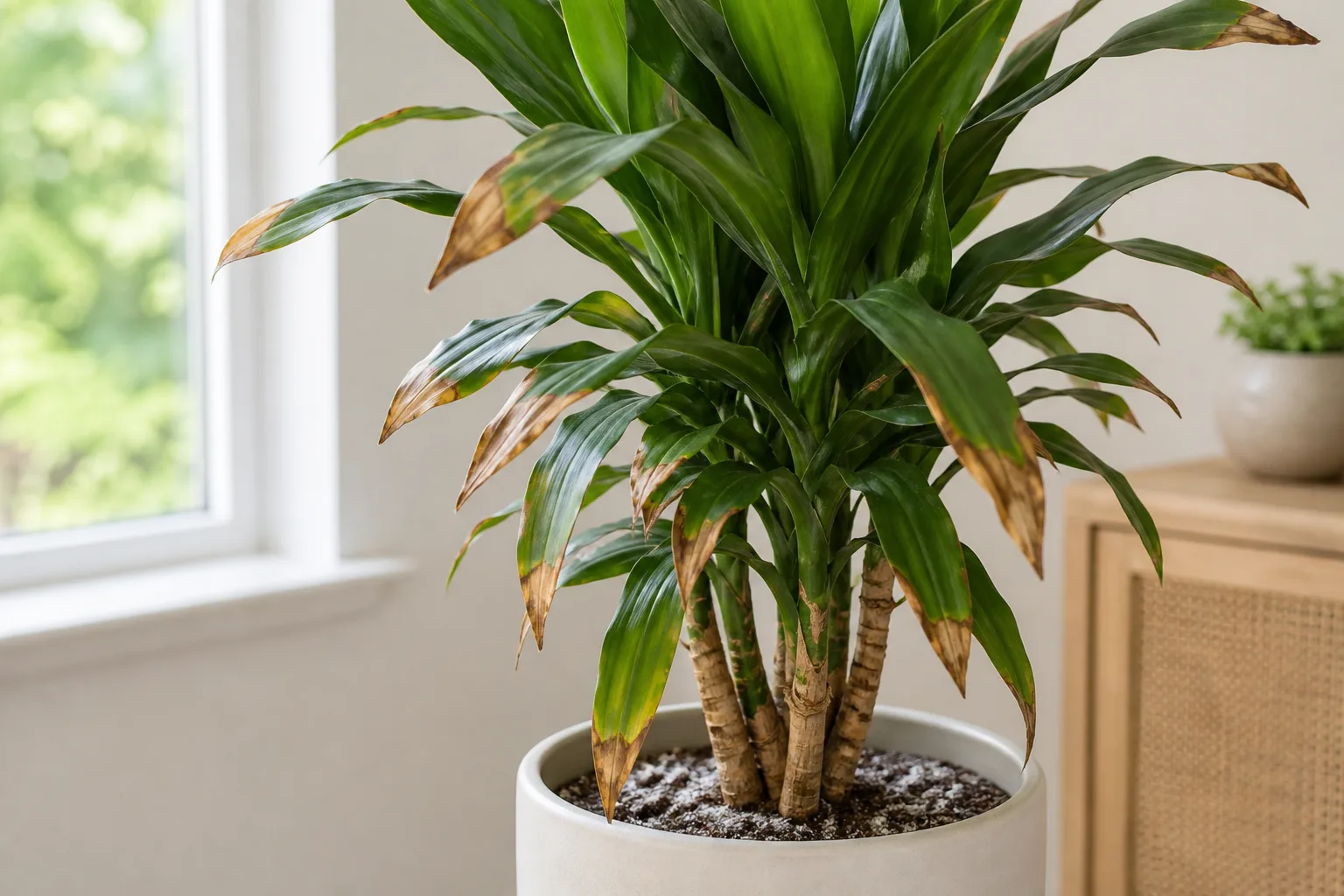 Fertilizer Burn on Janet Craig Dracaena - visible symptom on the plant
