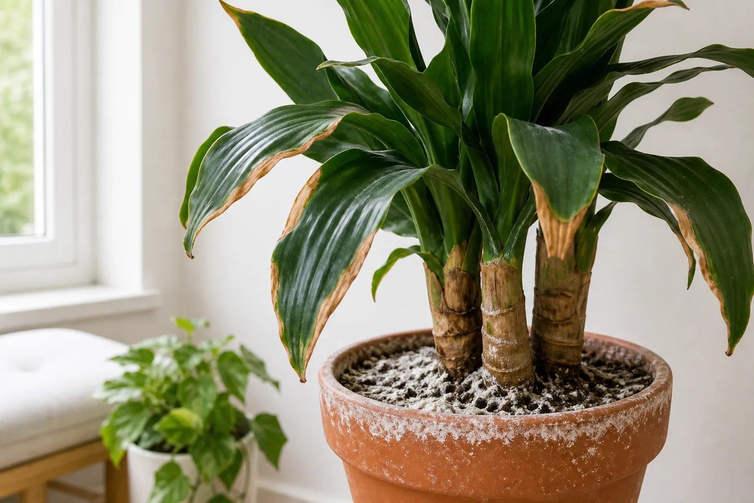 Salt Build-up on Janet Craig Dracaena - visible symptom on the plant