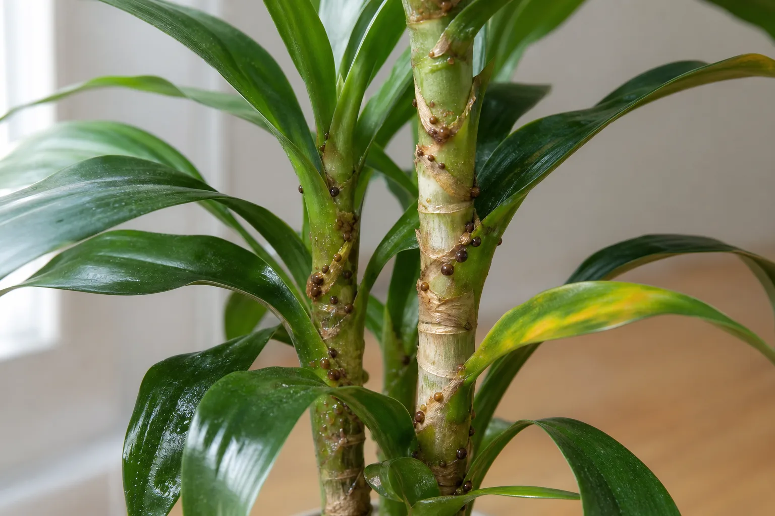 Scale Insects on Janet Craig Dracaena - visible symptom on the plant