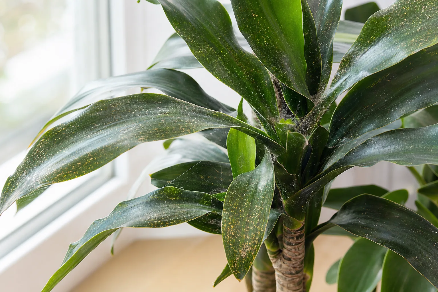 Spider Mites on Janet Craig Dracaena - visible symptom on the plant