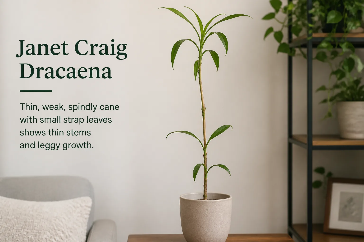 Thin Stems on Janet Craig Dracaena - visible symptom on the plant