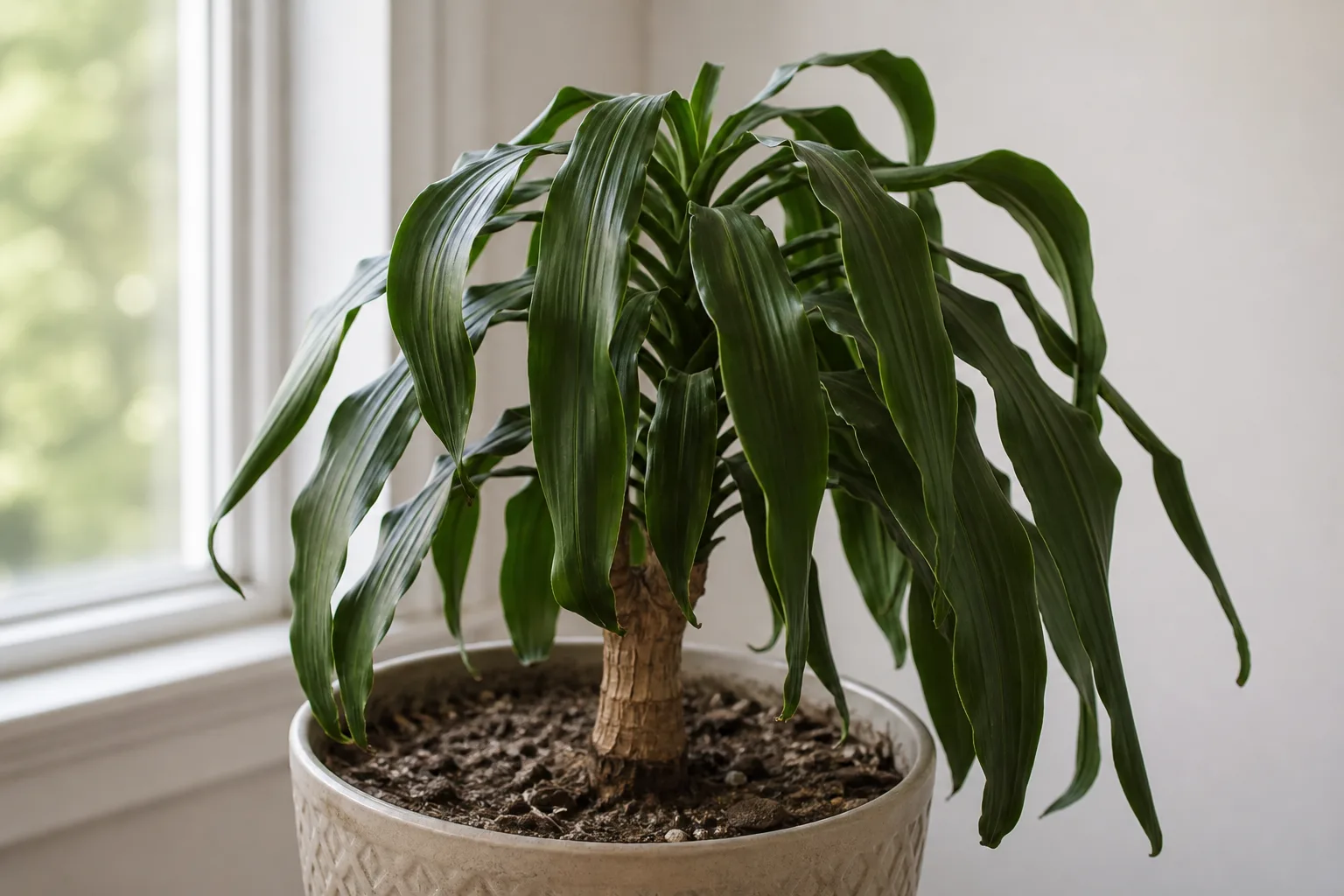Underwatering on Janet Craig Dracaena - visible symptom on the plant