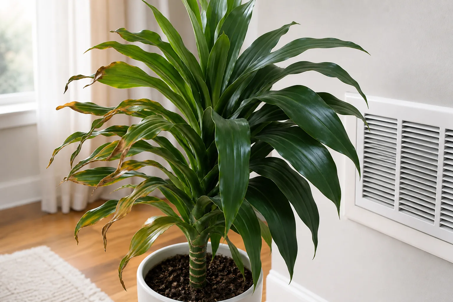 Wind Damage on Janet Craig Dracaena - visible symptom on the plant