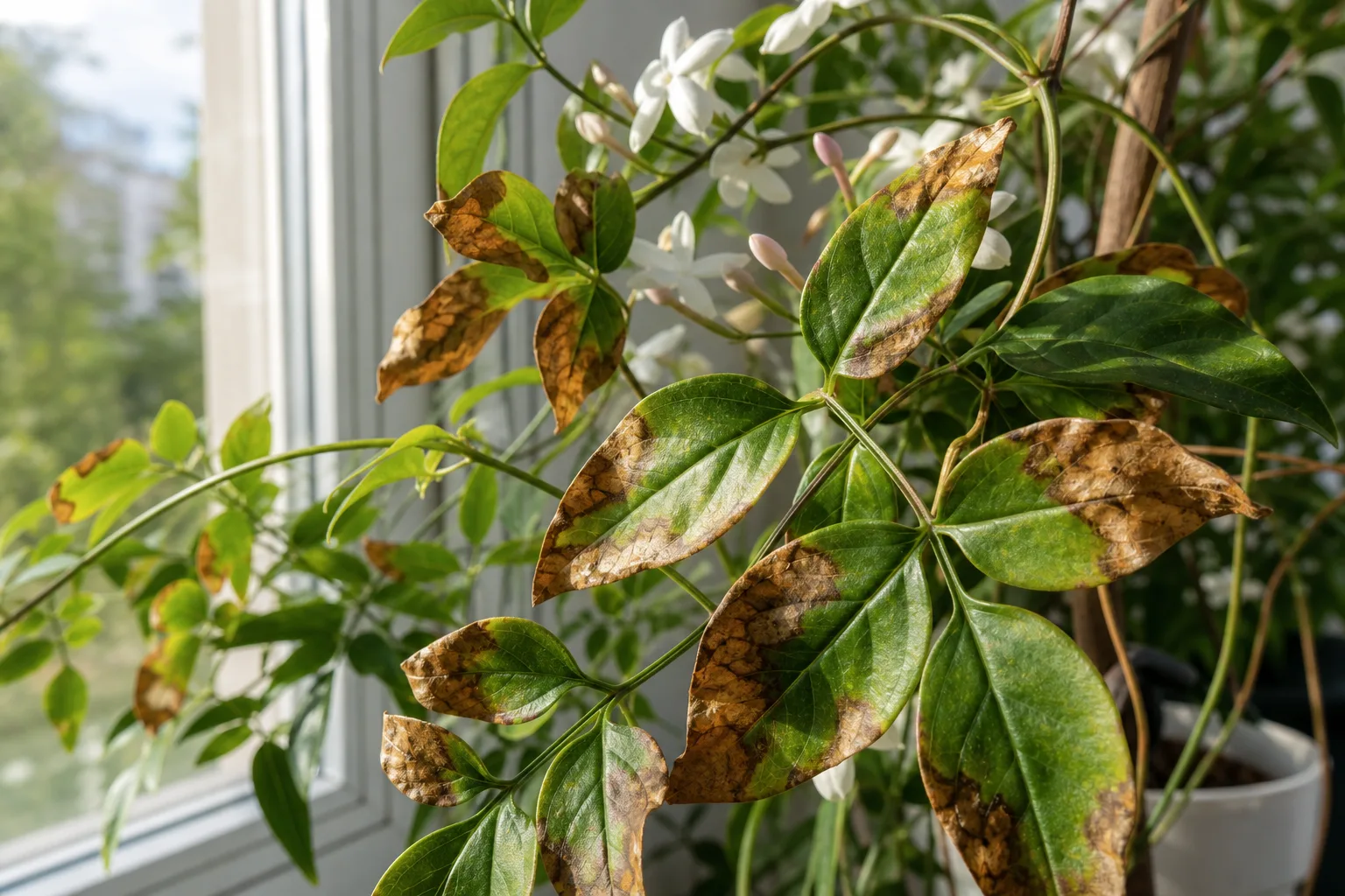 Brown Leaves on Jasmine - visible symptom on the plant