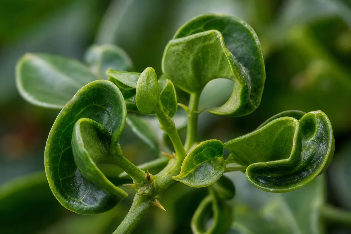 Close-up of Curling Leaves on Jasmine - diagnostic detail