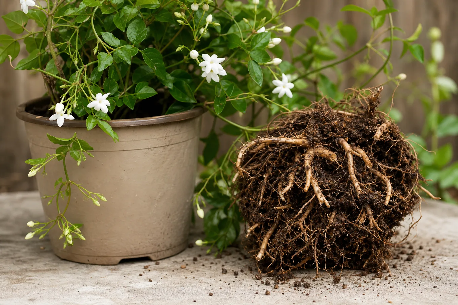Damaged Roots on Jasmine - visible symptom on the plant