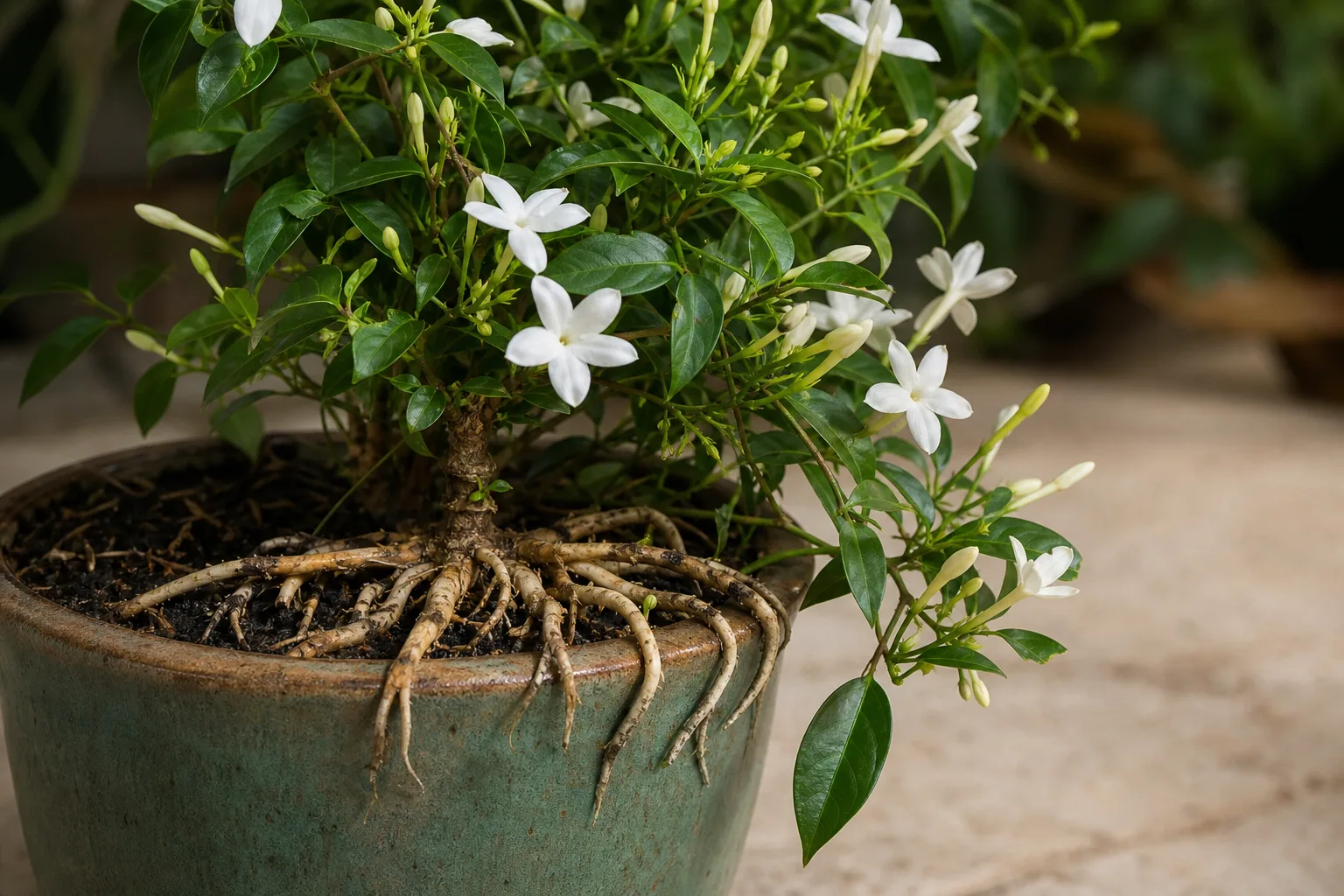 Exposed Roots on Jasmine - visible symptom on the plant