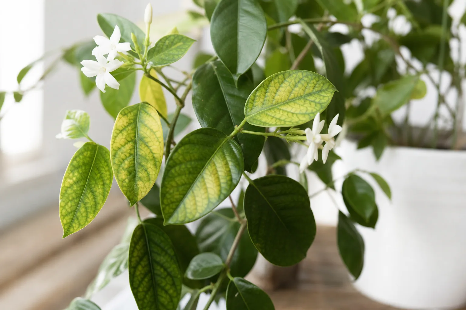 Soil Too Acidic on Jasmine - visible symptom on the plant