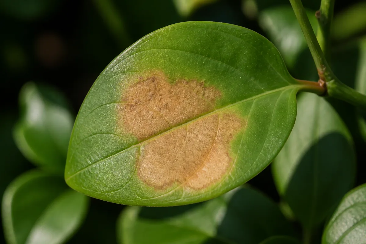 Close-up of Sunburn / Scorched Leaves on Jasmine - diagnostic detail
