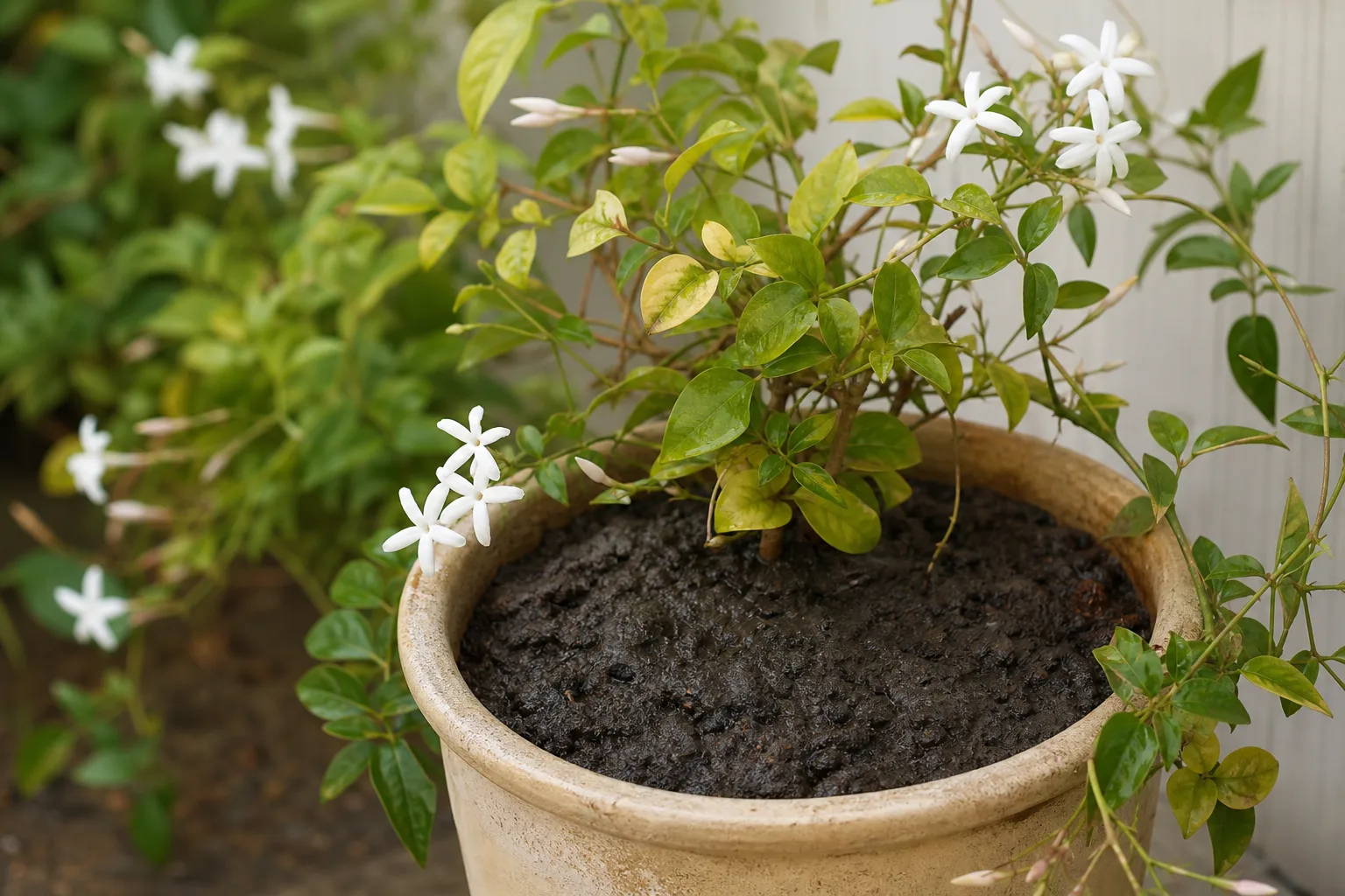 Wrong Soil Mix on Jasmine - visible symptom on the plant
