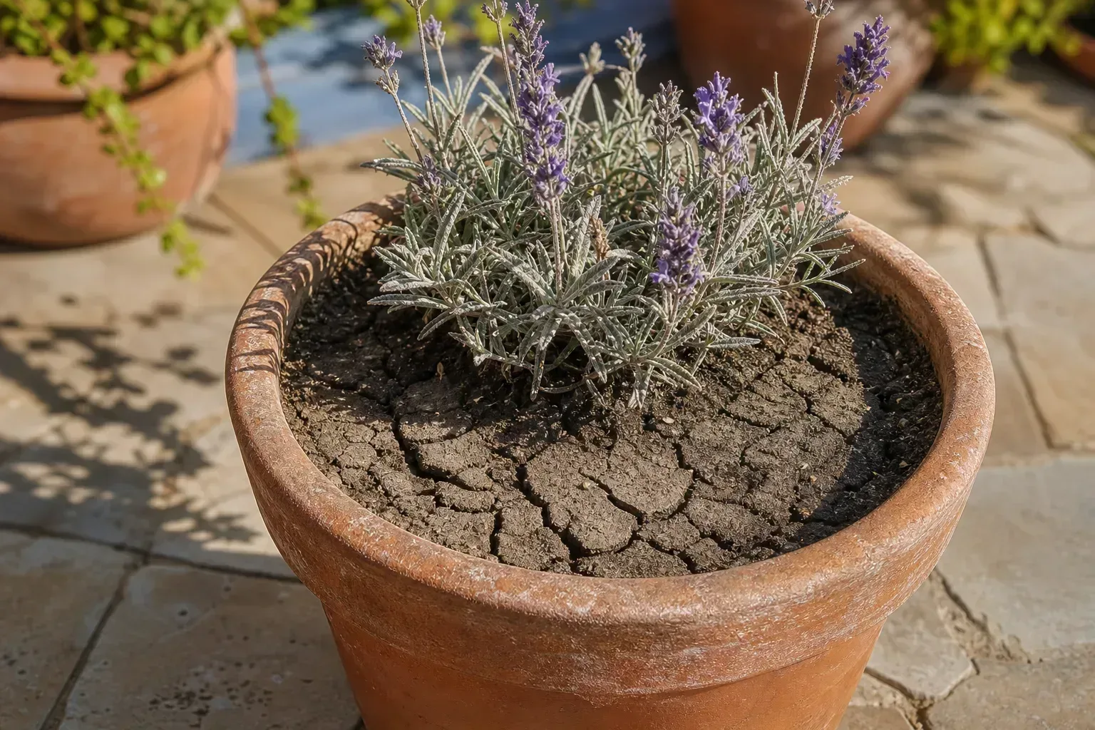 Dry Hydrophobic Soil on Lavender - visible symptom on the plant