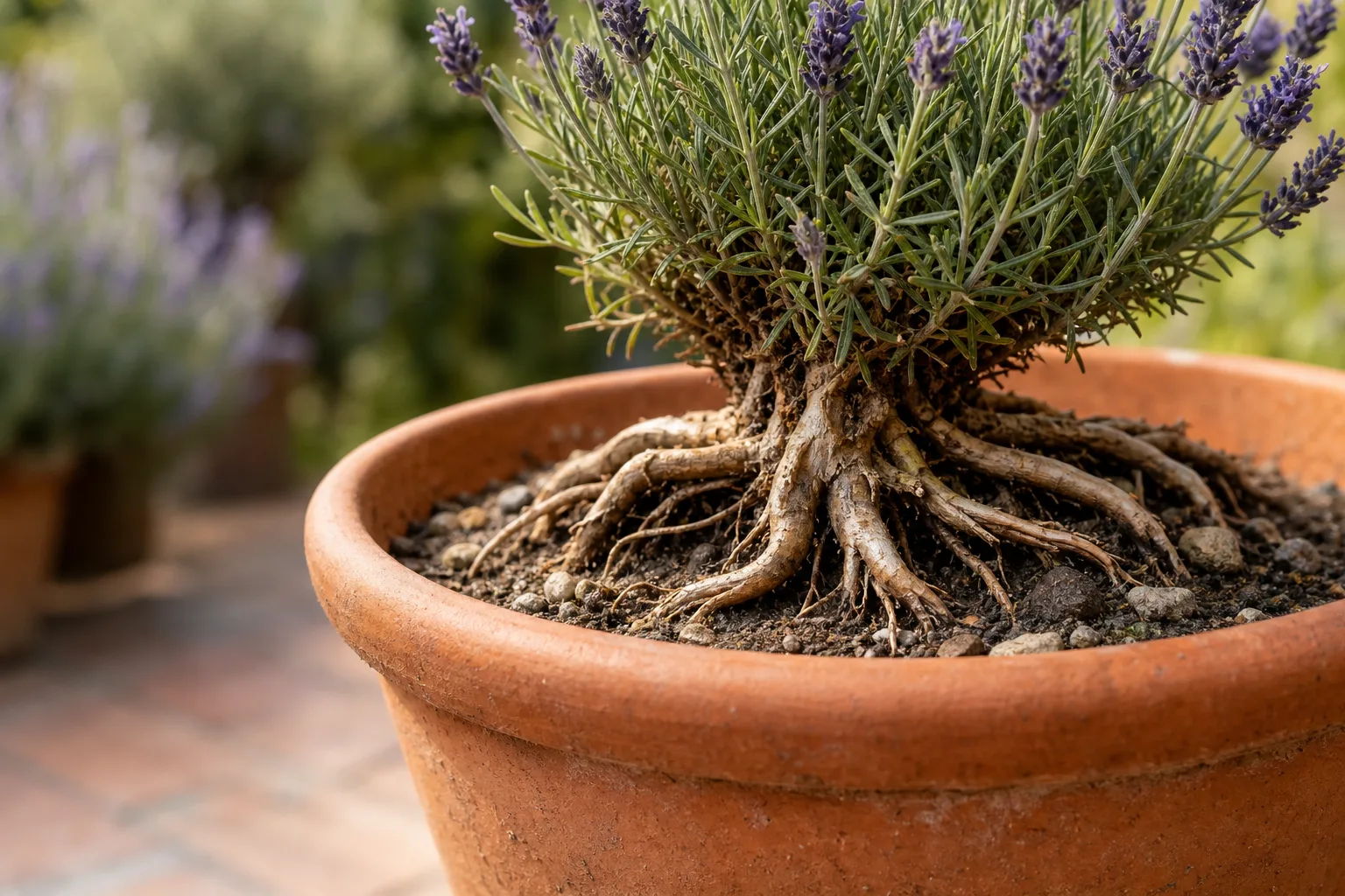 Exposed Roots on Lavender - visible symptom on the plant