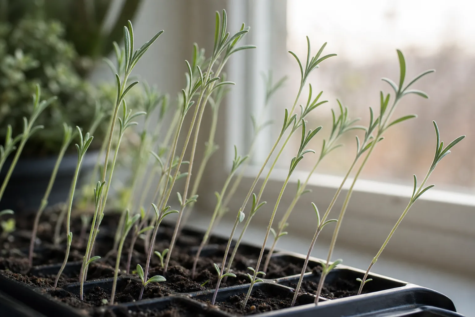 Leggy Seedlings on Lavender - visible symptom on the plant