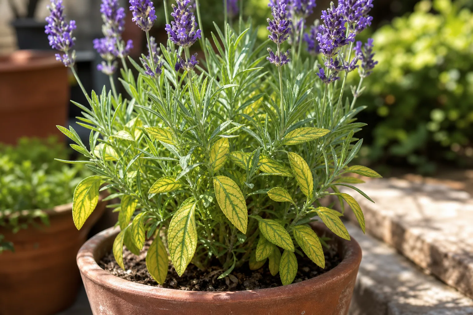 Magnesium Deficiency on Lavender - visible symptom on the plant