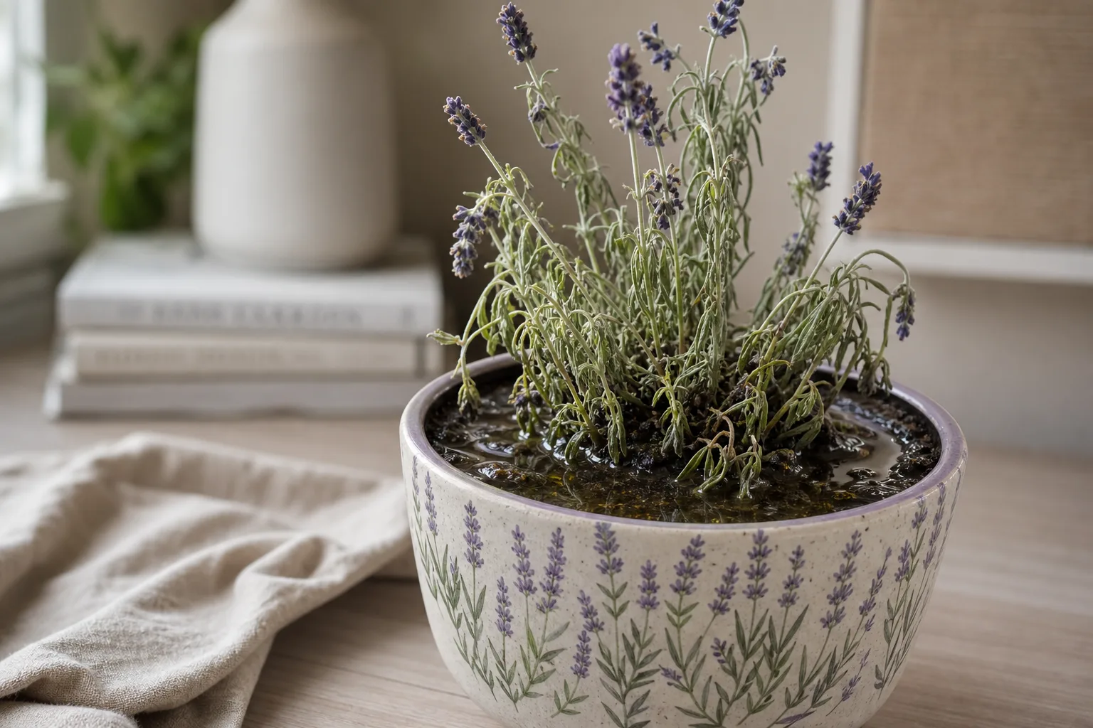 No Drainage Hole on Lavender - visible symptom on the plant