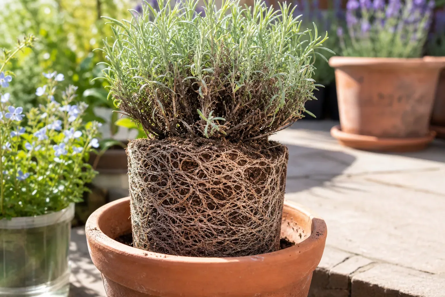 Root Bound on Lavender - visible symptom on the plant