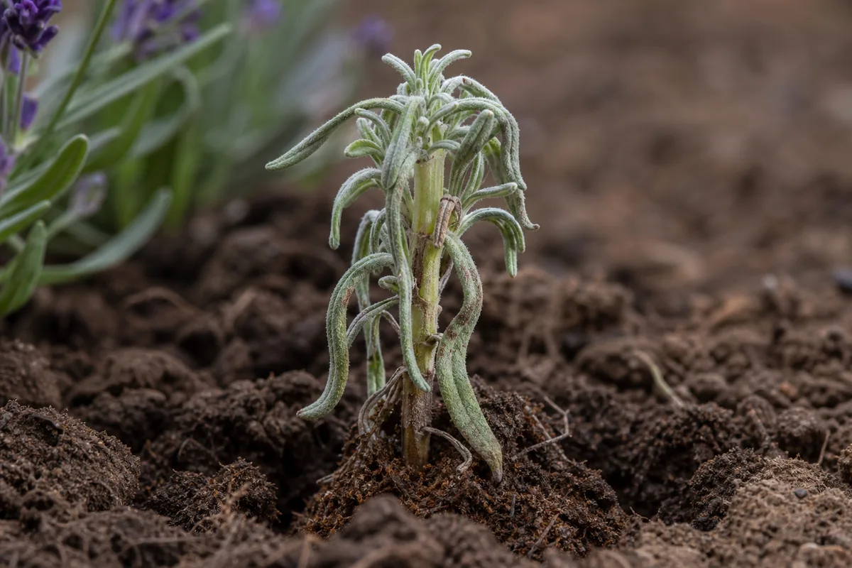 Close-up of Transplant Shock on Lavender - diagnostic detail