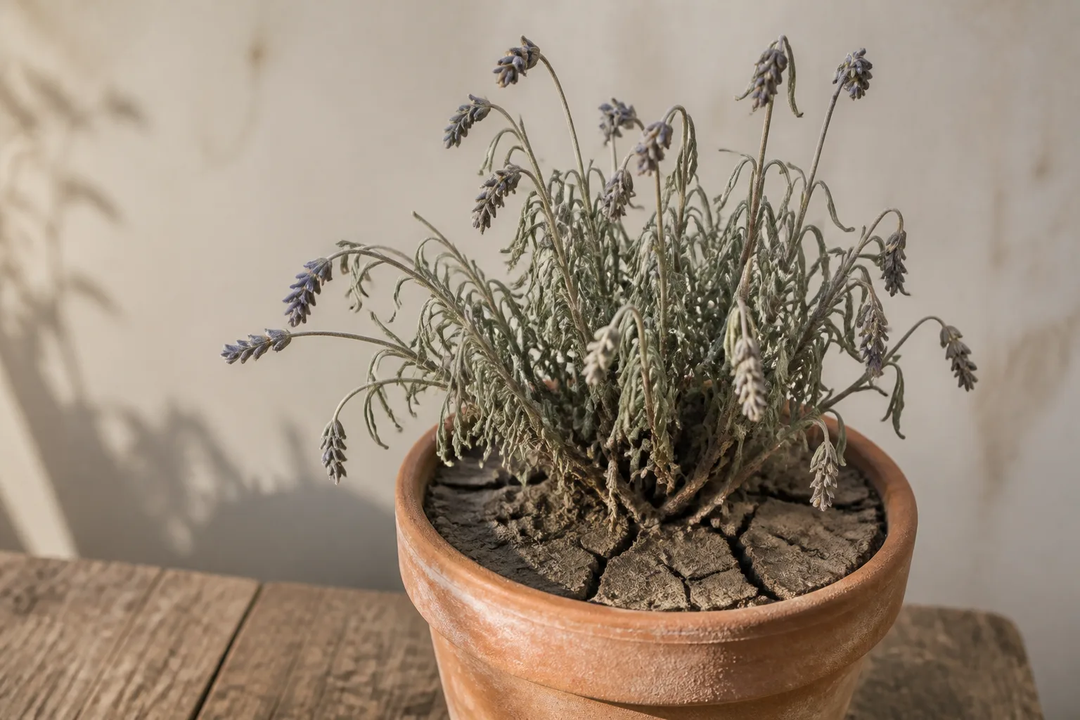 Underwatering on Lavender - visible symptom on the plant