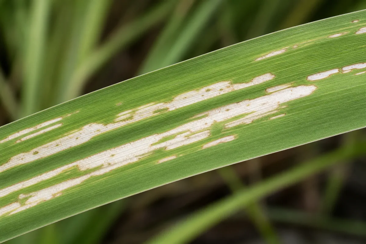 Close-up of Chemical Damage on Lemongrass - diagnostic detail