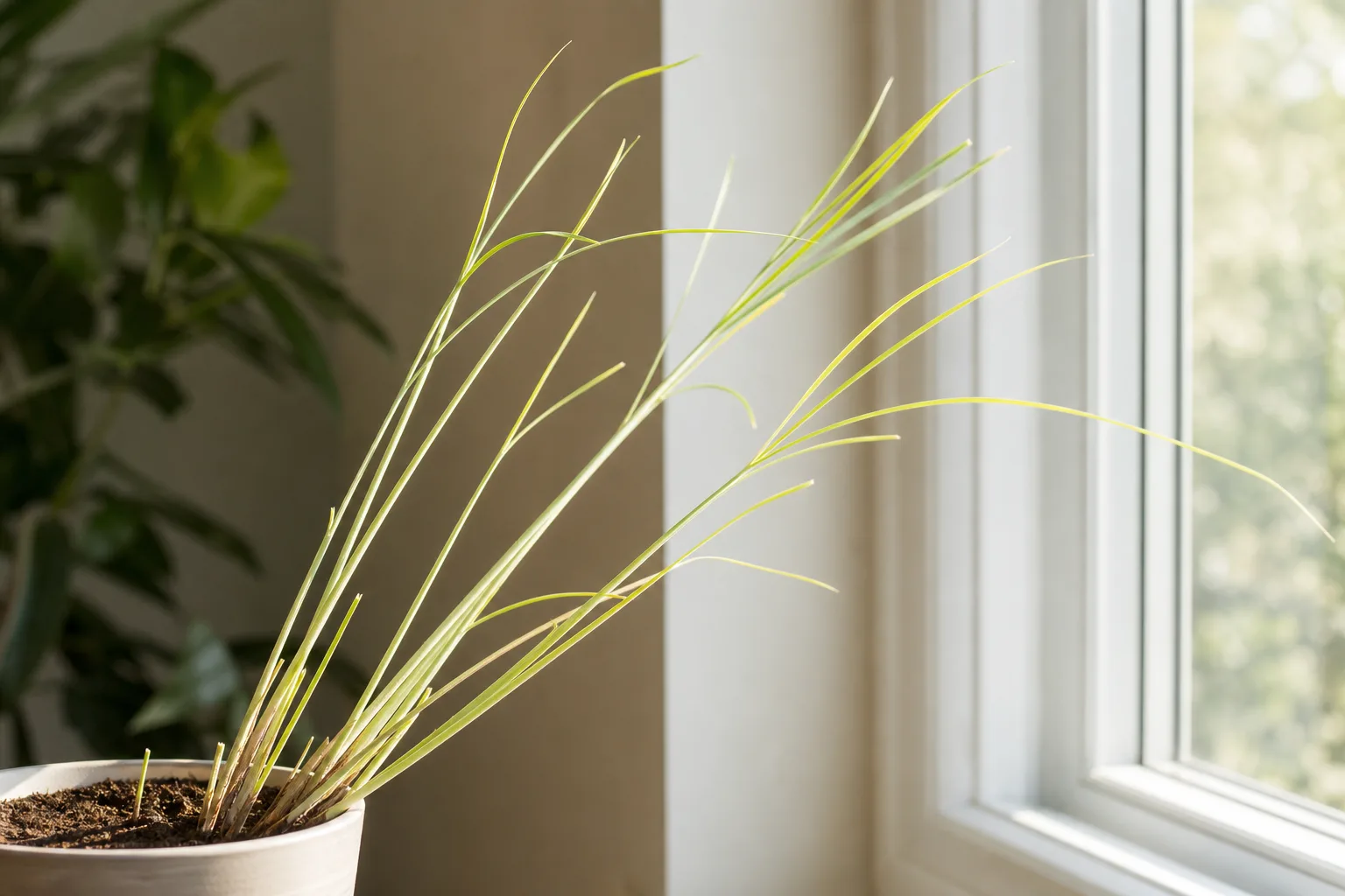 Leggy Growth on Lemongrass - visible symptom on the plant