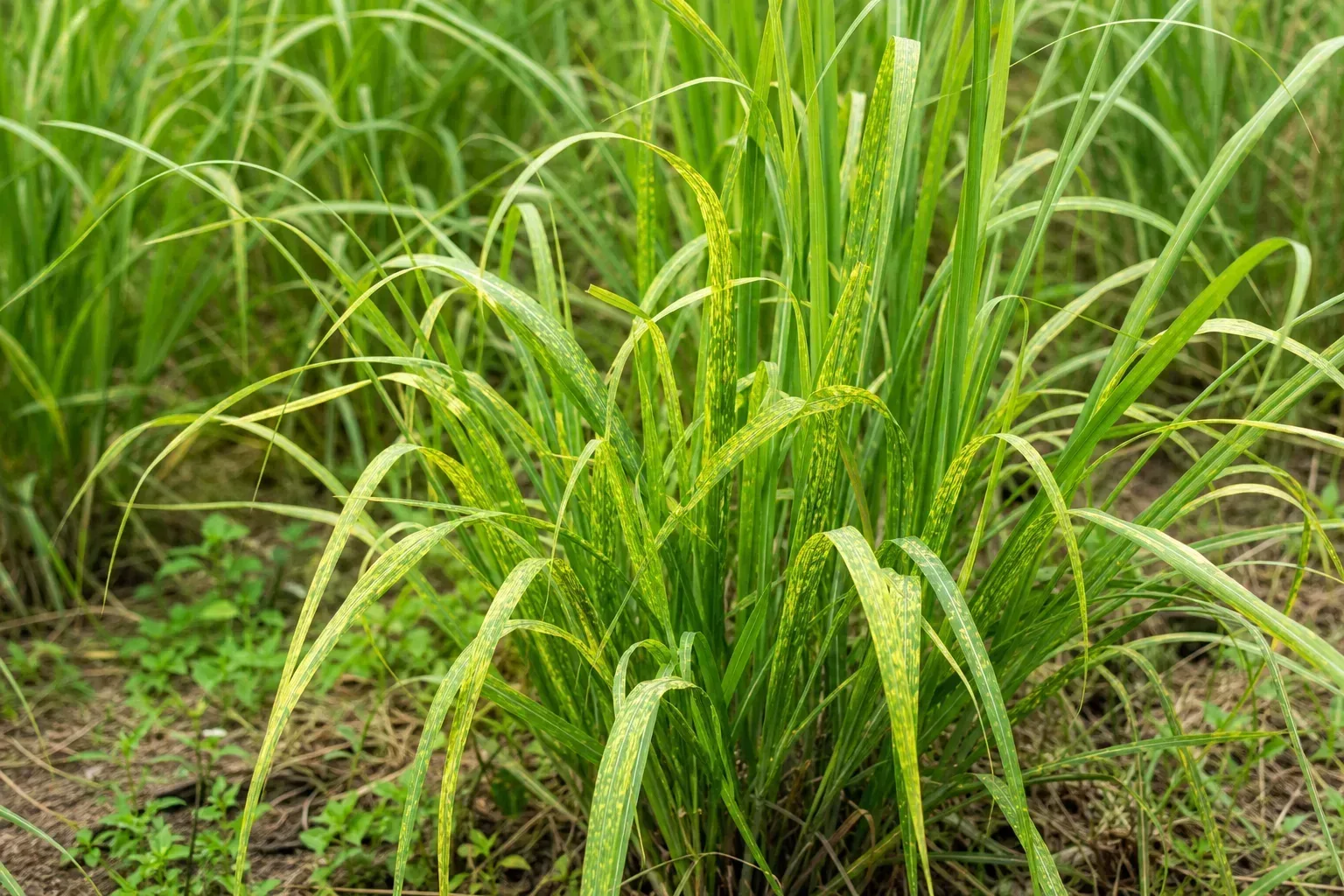 Mosaic Virus on Lemongrass - visible symptom on the plant