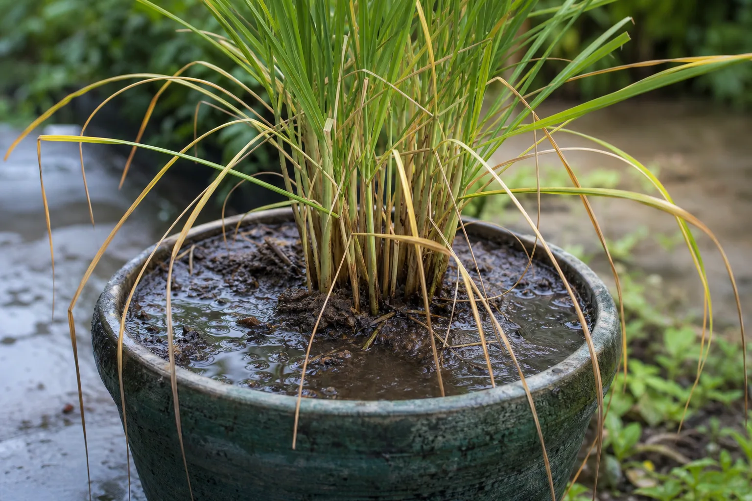 Poor Drainage on Lemongrass - visible symptom on the plant
