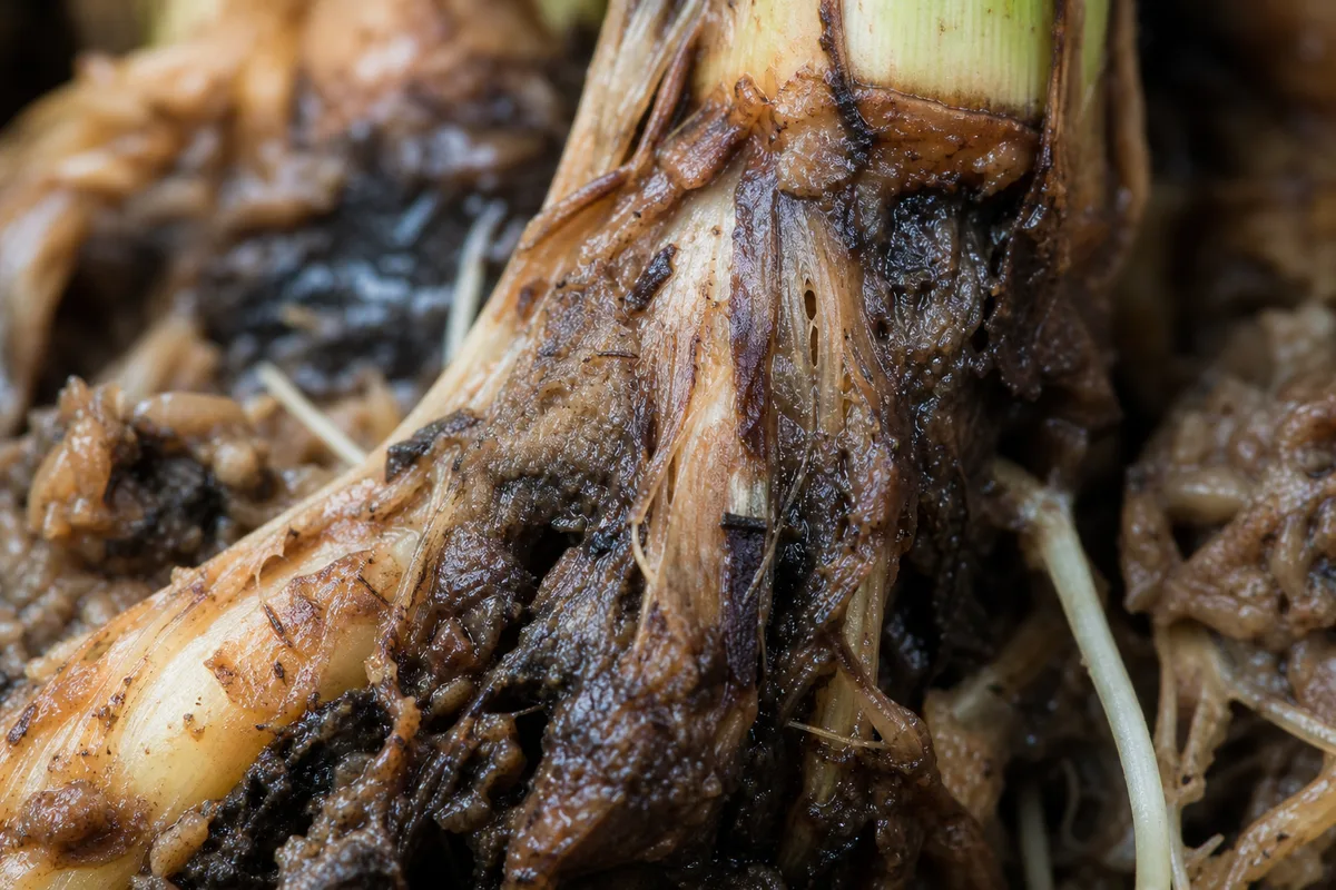 Close-up of Root Rot on Lemongrass - diagnostic detail