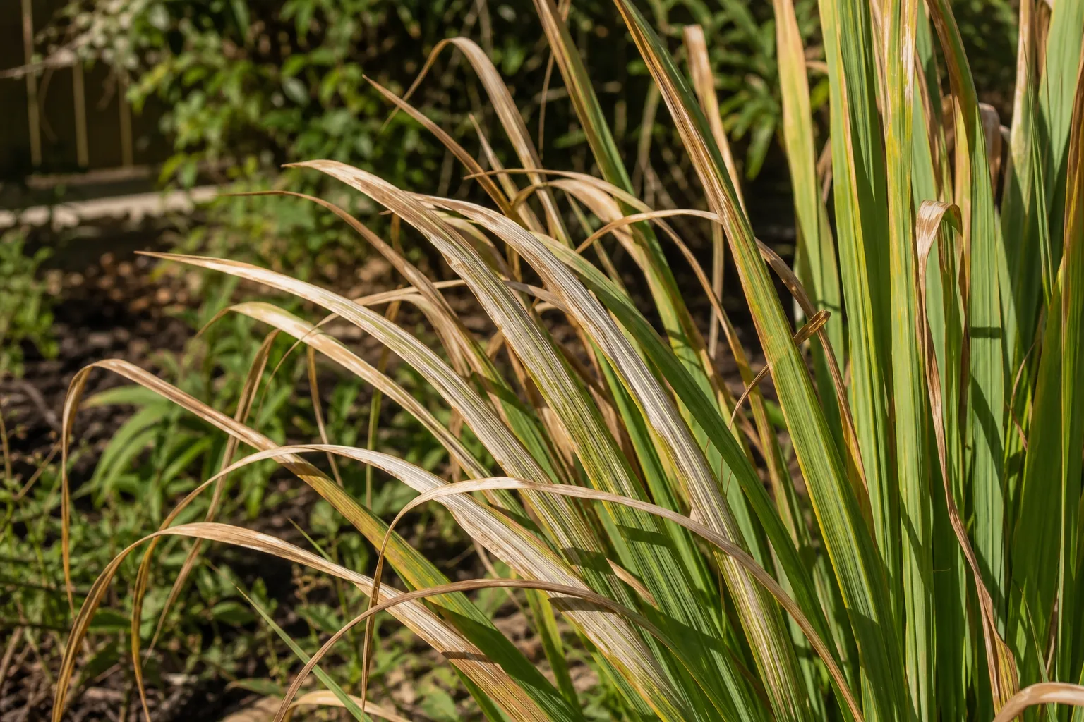 Sunburn / Scorched Leaves on Lemongrass - visible symptom on the plant