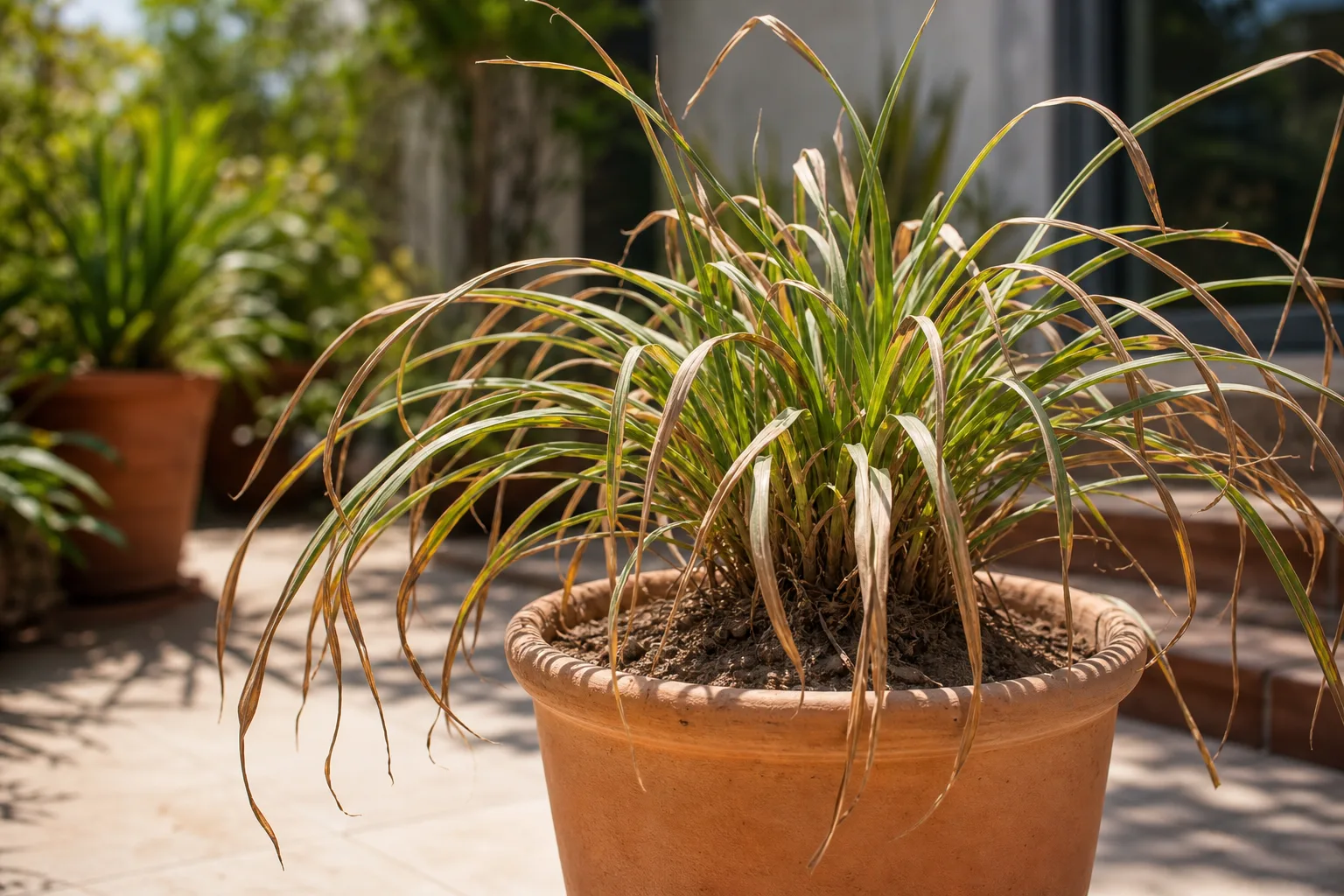 Underwatering on Lemongrass - visible symptom on the plant