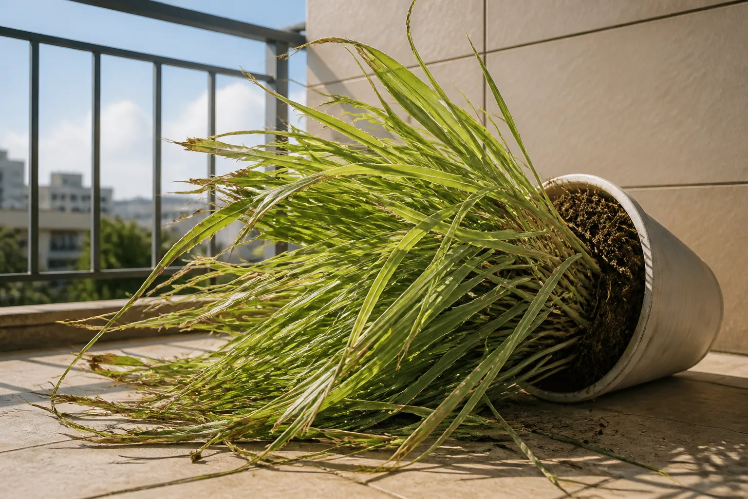 Wind Damage on Lemongrass - visible symptom on the plant