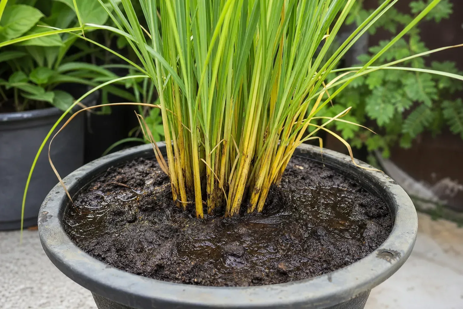 Wrong Soil Mix on Lemongrass - visible symptom on the plant