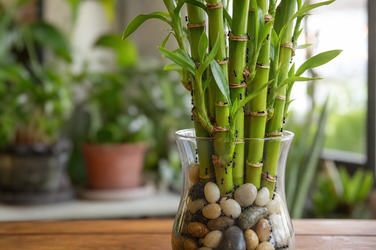 Ants on Plant on Lucky Bamboo - visible symptom on the plant