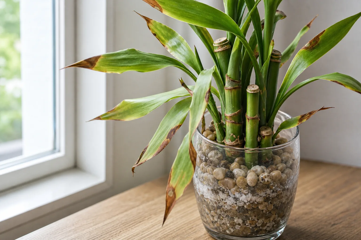Fertilizer Burn on Lucky Bamboo - visible symptom on the plant