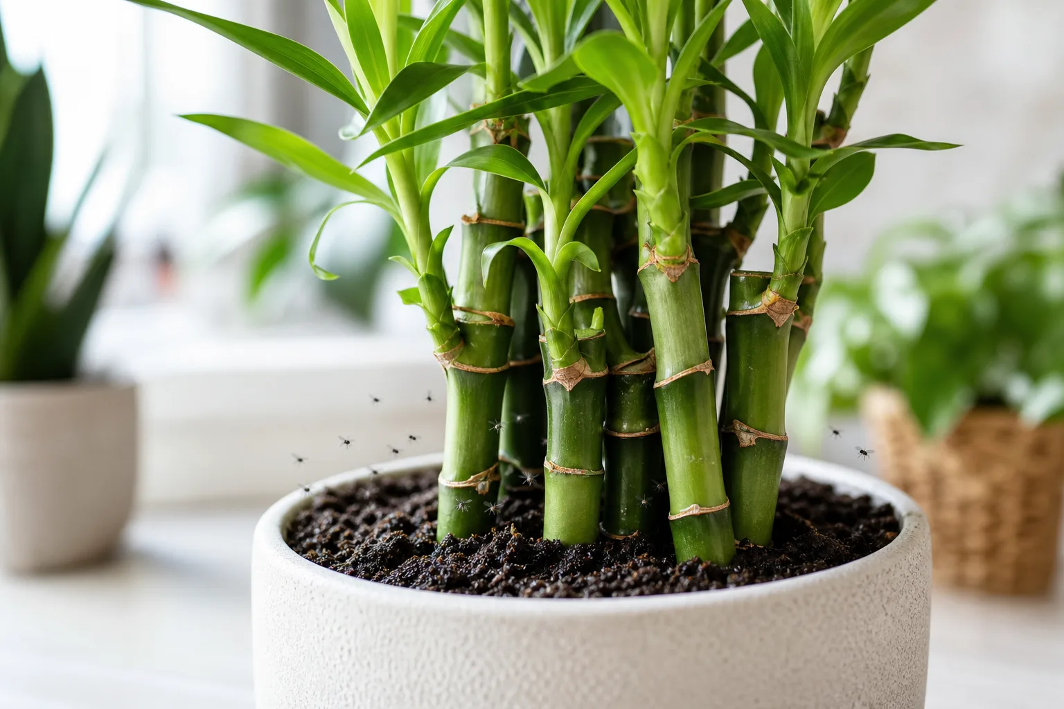 Fungus Gnats on Lucky Bamboo - visible symptom on the plant