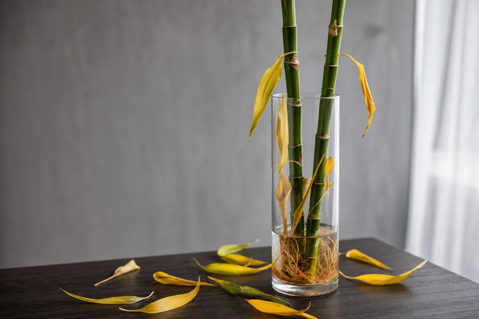 Leaf Drop on Lucky Bamboo - visible symptom on the plant