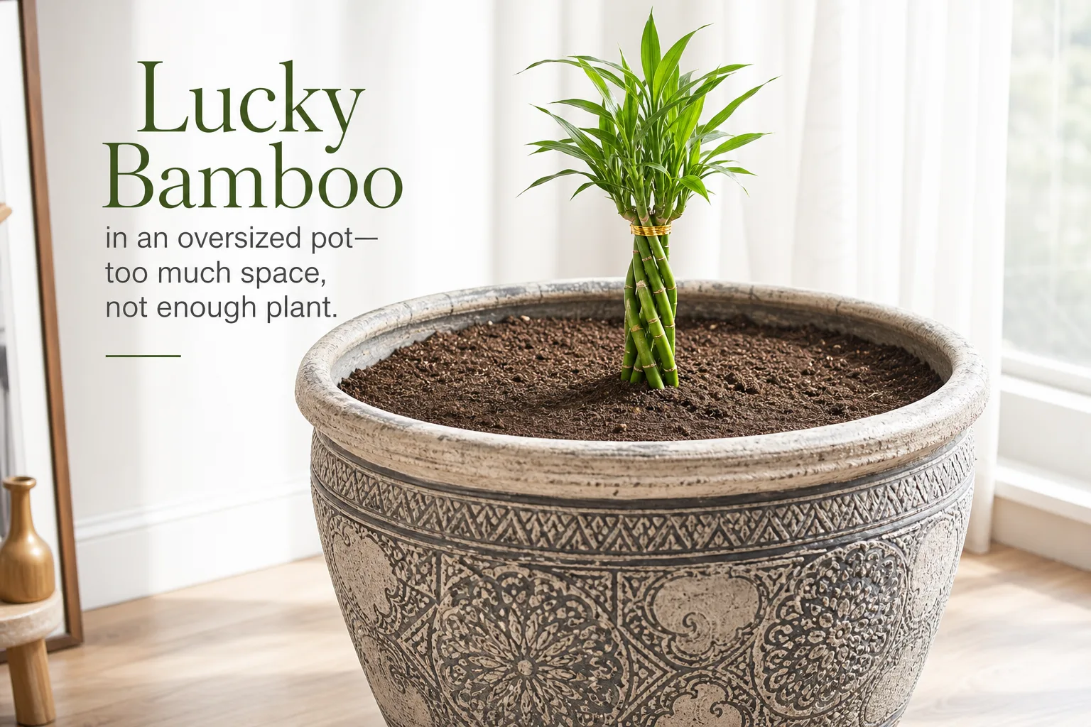 Pot Too Large on Lucky Bamboo - visible symptom on the plant