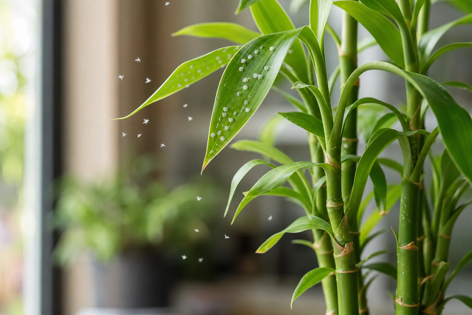 Whiteflies on Lucky Bamboo - visible symptom on the plant