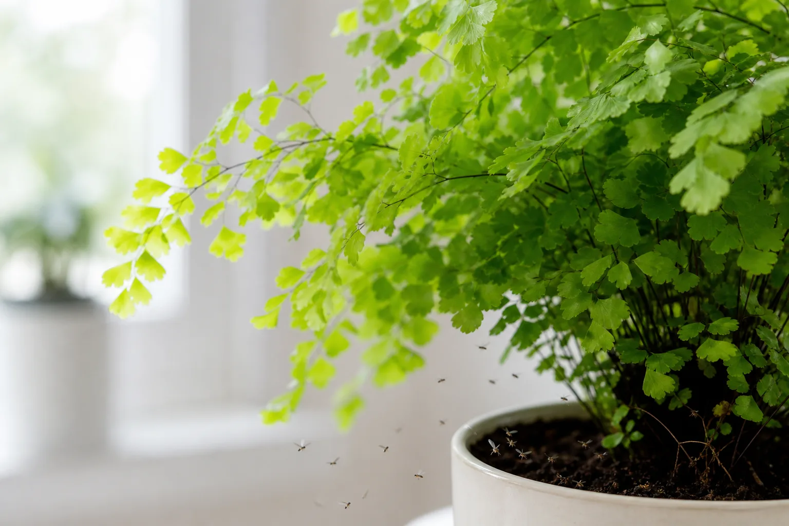 Fungus Gnats on Maidenhair Fern - visible symptom on the plant