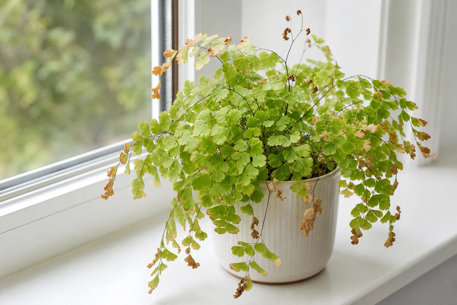 Heat Stress on Maidenhair Fern - visible symptom on the plant