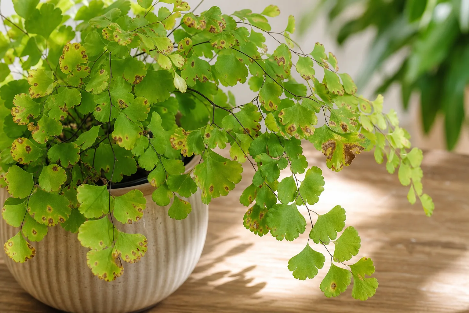 Leaf Spot Disease on Maidenhair Fern - visible symptom on the plant