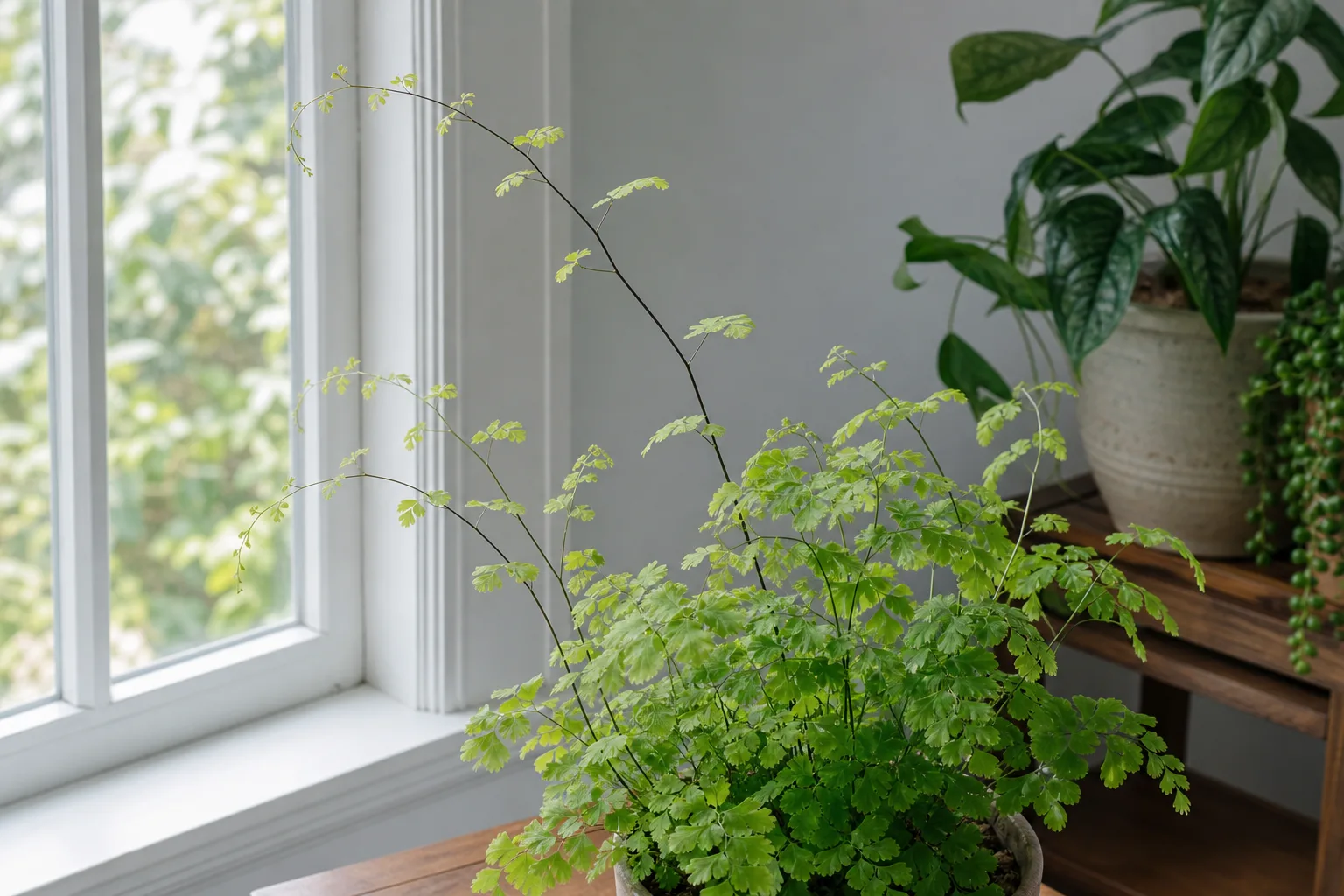 Leggy Growth on Maidenhair Fern - visible symptom on the plant