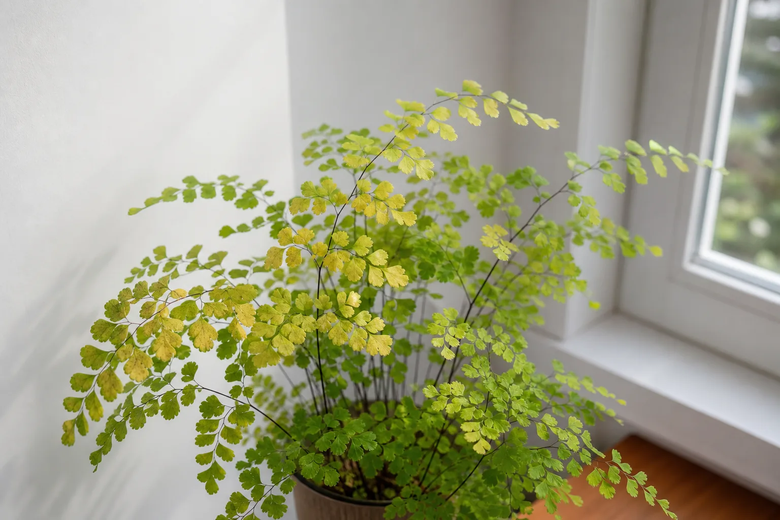 Magnesium Deficiency on Maidenhair Fern - visible symptom on the plant