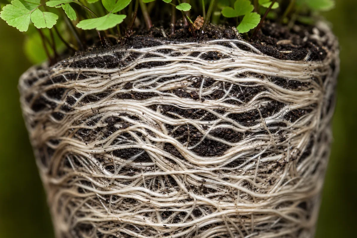 Close-up of Root Bound on Maidenhair Fern - diagnostic detail