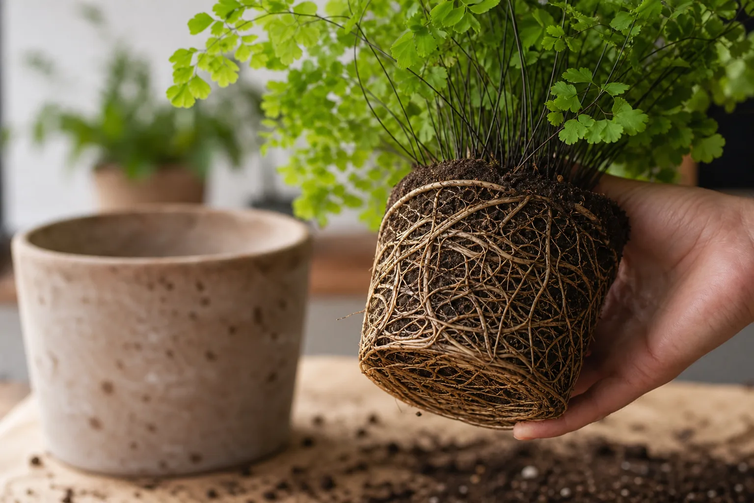 Root Bound on Maidenhair Fern - visible symptom on the plant