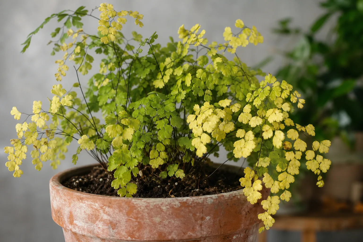 Soil Too Alkaline on Maidenhair Fern - visible symptom on the plant
