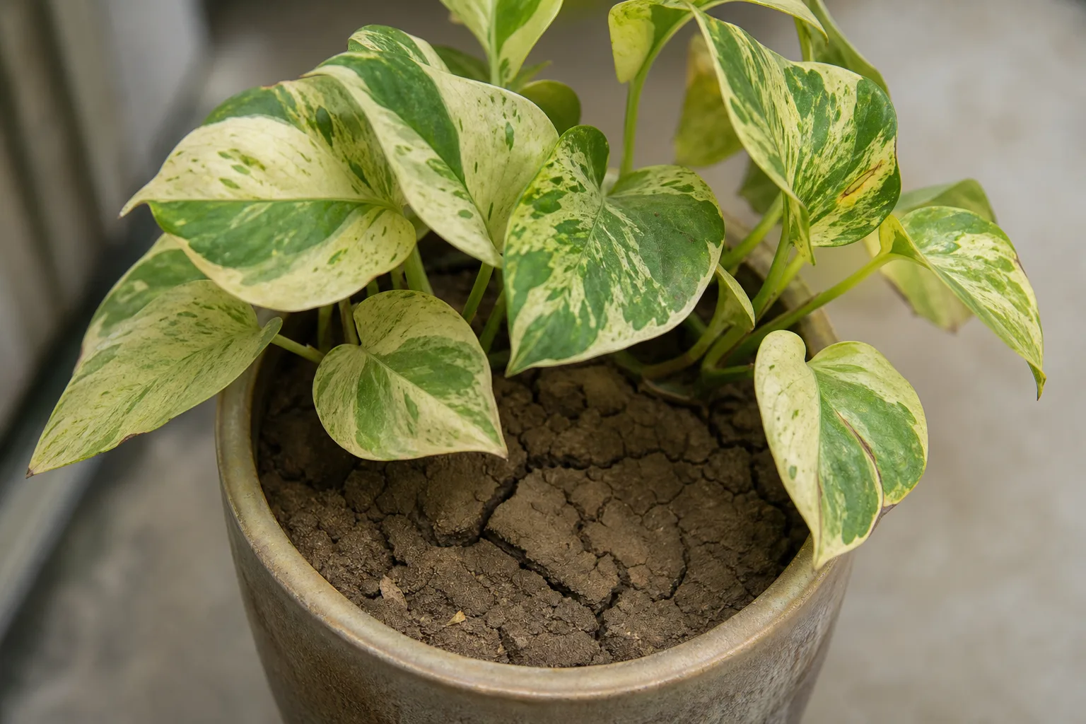 Compacted Soil on Manjula Pothos - visible symptom on the plant