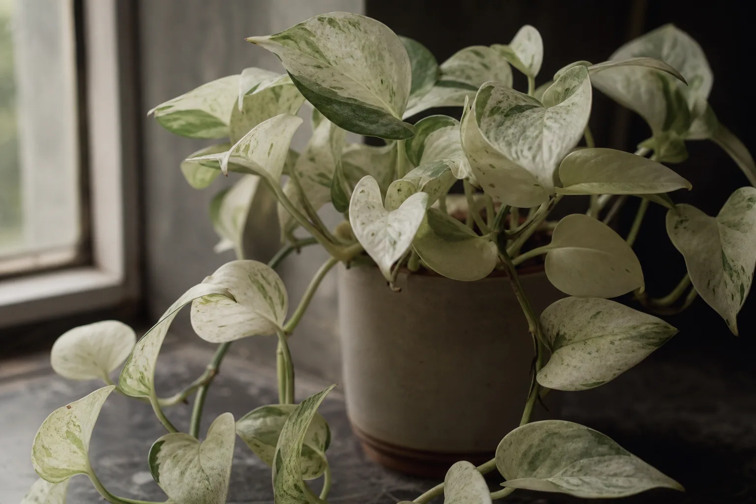 Faded Leaves on Manjula Pothos - visible symptom on the plant