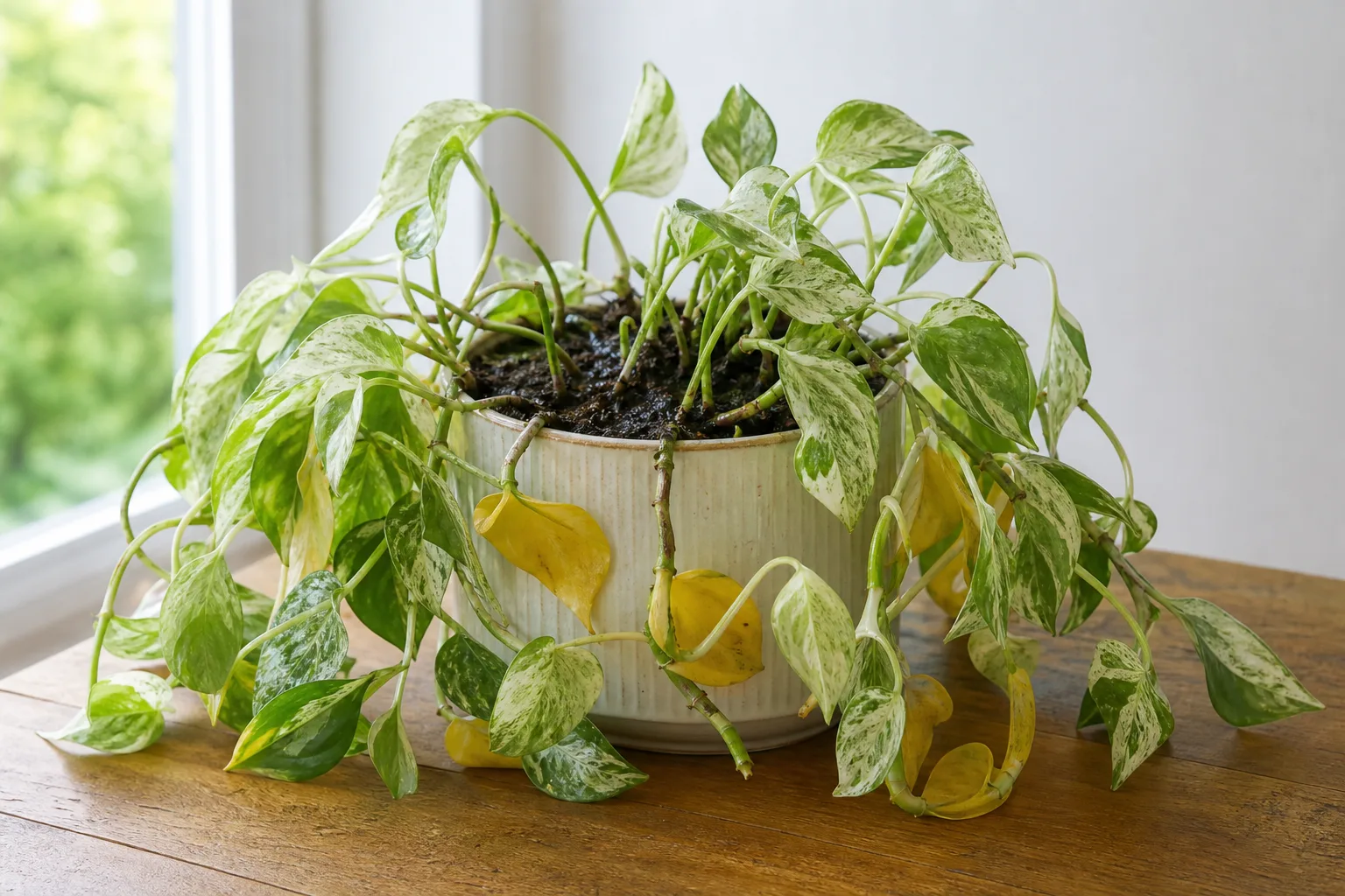 Overwatering on Manjula Pothos - visible symptom on the plant