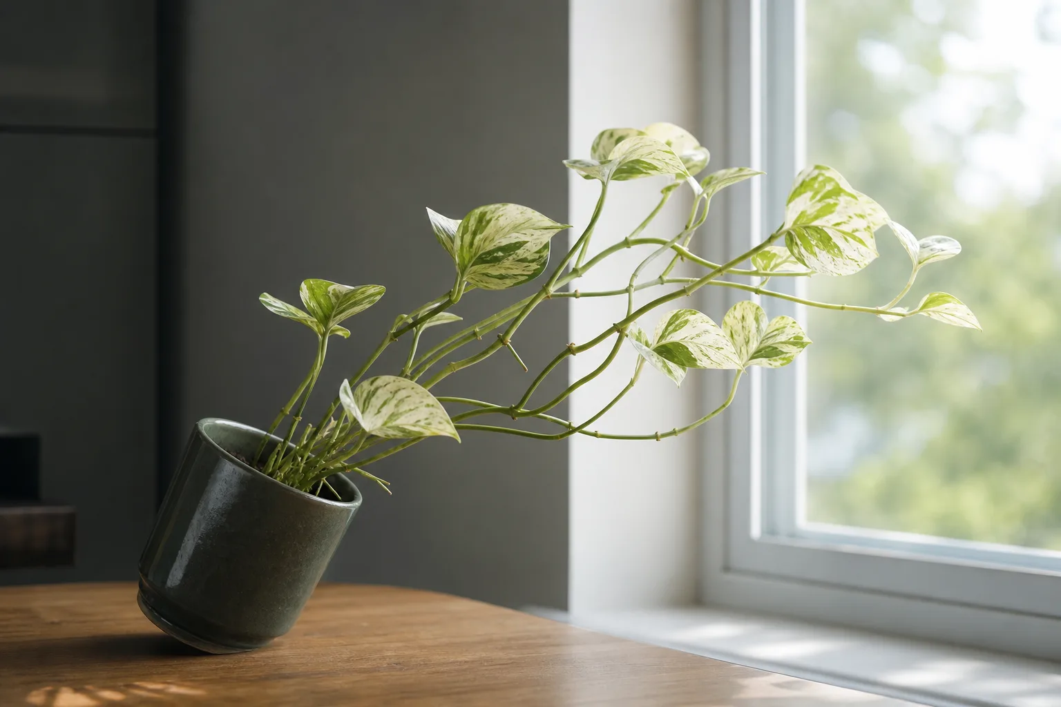 Plant Leaning on Manjula Pothos - visible symptom on the plant