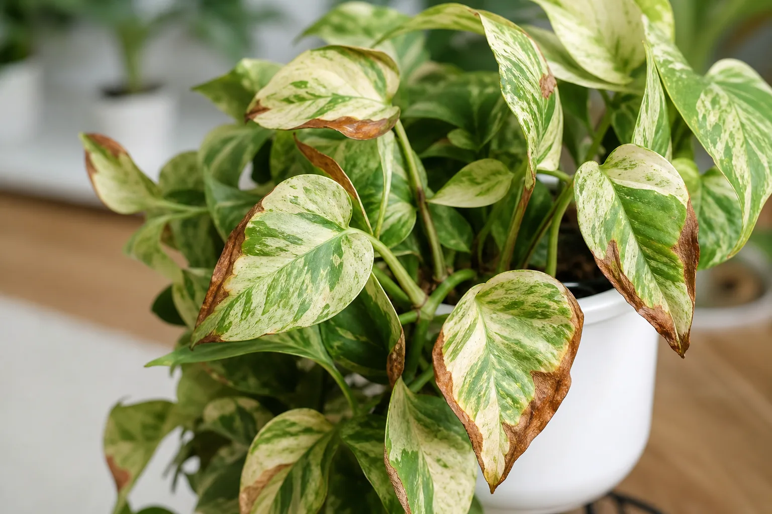 Potassium Deficiency on Manjula Pothos - visible symptom on the plant